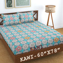 Kawi Polycotton Queen Fitted (Elastic) 200 TC Printed 1 Bedsheet with 2 Pillow Covers
