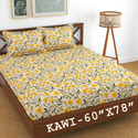 Kawi Polycotton Queen Fitted (Elastic) 200 TC Printed 1 Bedsheet with 2 Pillow Covers