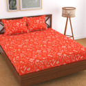 Kawi Polycotton Queen Fitted (Elastic) 200 TC Printed 1 Bedsheet with 2 Pillow Covers