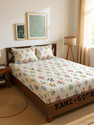 Kawi Polycotton Queen Fitted (Elastic) 200 TC Printed 1 Bedsheet with 2 Pillow Covers