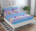 Kawi Polycotton Queen Fitted (Elastic) 200 TC Printed 1 Bedsheet with 2 Pillow Covers