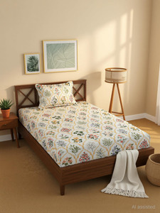 kawi polycotton single fitted elastic 200 tc printed 1 bedsheet with 2 pillow covers
