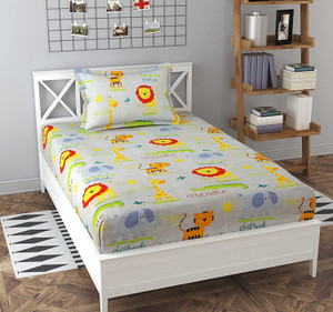 kawi polycotton single fitted elastic 200 tc printed 1 bedsheet with 2 pillow covers