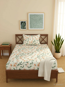 kawi polycotton single fitted elastic 200 tc printed 1 bedsheet with 2 pillow covers