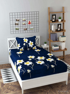 kawi polycotton single fitted elastic 200 tc printed 1 bedsheet with 2 pillow covers