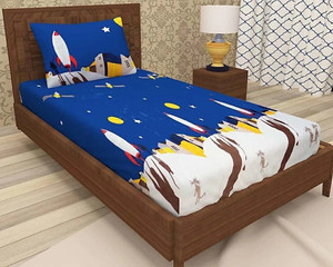kawi polycotton single fitted elastic 200 tc printed 1 bedsheet with 2 pillow covers