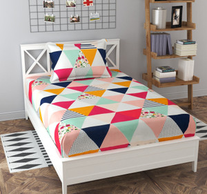 kawi polycotton single fitted elastic 200 tc printed 1 bedsheet with 2 pillow covers