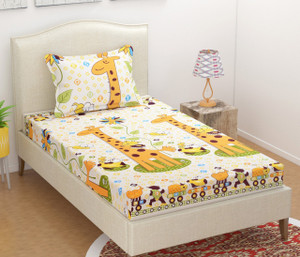 kawi polycotton single fitted elastic 200 tc printed 1 bedsheet with 2 pillow covers