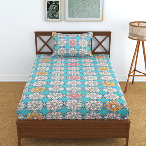 kawi polycotton single fitted elastic 200 tc printed 1 bedsheet with 2 pillow covers
