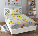 Kawi Polycotton Single Fitted (Elastic) 200 TC Printed 1 Bedsheet with 2 Pillow Covers