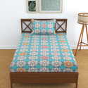 Kawi Polycotton Single Fitted (Elastic) 200 TC Printed 1 Bedsheet with 2 Pillow Covers