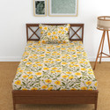Kawi Polycotton Single Fitted (Elastic) 200 TC Printed 1 Bedsheet with 2 Pillow Covers