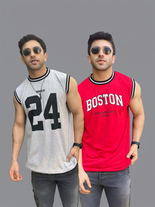 Kay Dee Printed Men Round Neck Grey