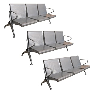 three seater waiting area chair set of 3  mild steel bench for office clinic airport  durable reception chair with armrests  3 seater portable easy assembly