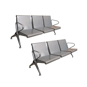 three seater waiting area chair set of 2  mild steel bench for office clinic airport  durable reception chair with armrests  3 seater portable easy assembly