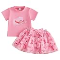 Kayotuas Toddler Girl Summer Outfits Bow Embroidery Short Sleeve T-shirt and Sparkle Tutu Skirt Cute Sister Matching Dresses