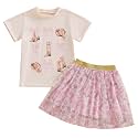 Kayotuas Toddler Girl Summer Outfits Bow Embroidery Short Sleeve T-shirt and Sparkle Tutu Skirt Cute Sister Matching Dresses