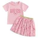 Kayotuas Toddler Girl Summer Outfits Bow Embroidery Short Sleeve T-shirt and Sparkle Tutu Skirt Cute Sister Matching Dresses