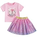Kayotuas Toddler Girl Summer Outfits Bow Embroidery Short Sleeve T-shirt and Sparkle Tutu Skirt Cute Sister Matching Dresses
