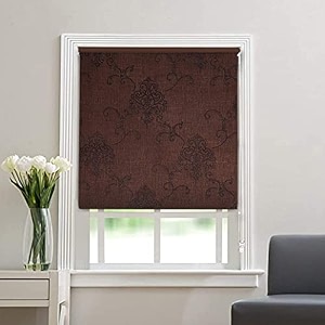 kayra decor blackout roller blinds for windows - suitable for bedroom kitchen sliding door and french door size - 6034w x 6834h brown