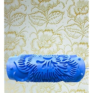 kayra decor design roller for wall painting - 5 inches machine with flower design texture roller combo085y-5 blue
