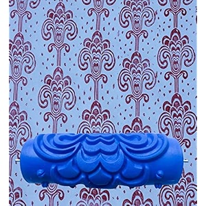 kayra decor design roller for wall painting - 5 inches machine with flower design texture roller combo022y-5 blue