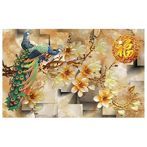 kayra decor peacock in the garden 3d print wallpaper decal indoor wall mural for living room bedroom ruby paper 8 height x 10 width feet