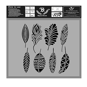 kayra decor reusable fancy-feathers painting stencils for art and craftwallsfloortilesfurniturepainting canvas artt-shirt cookie amp cake decorationdrawing stencils for kids 634x 634 - pack of 1