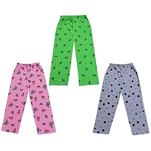 kayu kid39s boy39s and girl39s printed cotton regular fittrack pant pyjama pack of 3 pink green grey1