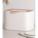 Kazai.® Organic Waste Bin 'Elin' | 4.5 L Compost Bin with Wooden Lid & Filter | Odour-Proof, Dishwasher Safe, Includes Inner Container | Organic Waste Container for the Kitchen | White