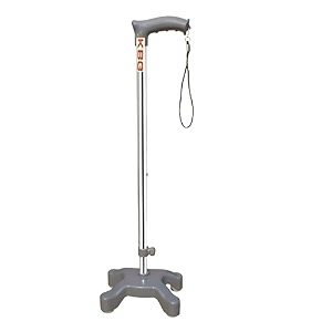 kbg 4 leg quadripod croome height adjustable walking stick foldable walking cane with t handle stick for elderly amp those physically challenged grey