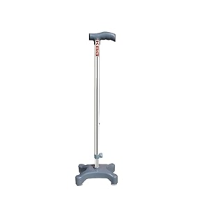 kbg 4 leg quadripod croome height adjustable walking stick foldable walking cane with t handle stick for elderly amp those physically challenged grey and steel