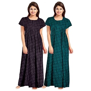 Nighty for Women Cotton Printed Maxi Gown