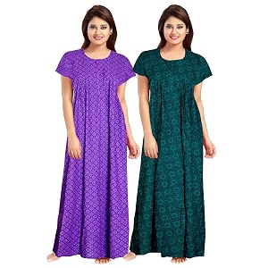 Nighty for Women Cotton Printed Maxi Gown