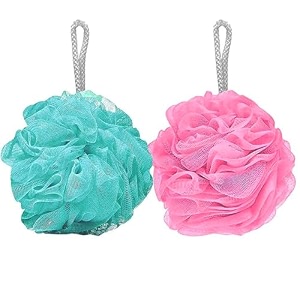 kbs bath sponge round loofah extra large and fluffy mesh 45 inch yellow and purple 2 pack with large bathing loofah multi-regular pack of 2