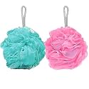 KBS Bath Sponge Round Loofah, Extra Large and Fluffy Mesh, 4.5 Inch, Yellow and Purple, 2 Pack with Large Bathing Loofah (MULTI-REGULAR, PACK OF 2)