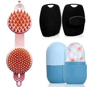 kbs hair scalp massager shampoo brush with soft silicone bristles for anti dandruff removal head massager prevents hair loss for men women 2in1scalp-bathbrush-iceroller