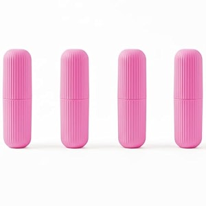 kbs toothbrush case cover pack of -4 capsule shape travel holder storage box container cosmetics makeup brush pencil office product organizer bathroom organizer accessories pink