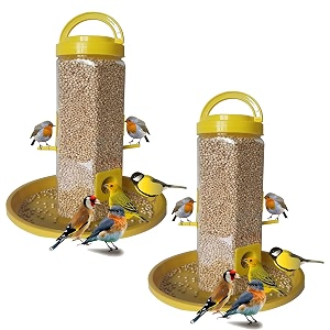 kbv bird feeder 4 way hanging bird feeder for sparrow finches budgies indian munias parrot for home balcony window terrace and garden pack of 2yellow