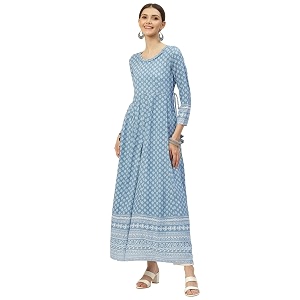 KBZ Womens Rayon Printed Anarkali Kurta