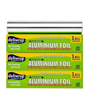 deliwrap aluminium foil 1kg 18 micron  parchment amp wrapping paper  ideal for packing wrapping amp storing food pack of 3