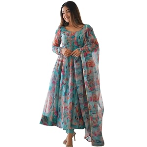 KD Georgette Womens Anarkali Floral Printed Kurta