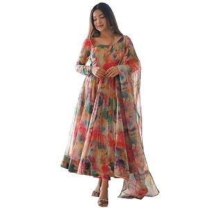 KD Georgette Womens Anarkali Floral Printed Kurta