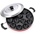 12 Cavities Non Stick Aluminum Appam Patra with Lid and Side Handle (Multicolour)