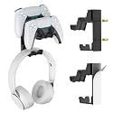 KDD Dual Controller & Headphone Holder Stand Wall Mount - Gaming Headset Hanger with Adhesive or Screws Install for Xbox Series X/S, PS5/4/3, Switch, STEAM, Universal PC Gamepad Accessories