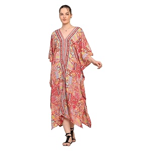ke kanha exports women beach wear dress stylish kaftan maxi multicolor premium soft adjustable tassel drawstringborder print boho cover upm-xxl