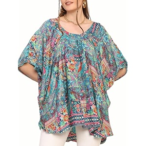ke kanha exports oversized tshirt for woman border print boho beach top soft silky premium feel fabric round neck loose fit long t shirt free size m-xxl 10794