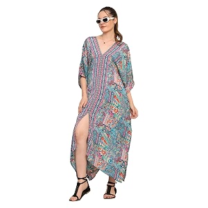 ke kanha exports women beach wear dress stylish kaftan maxi multicolor premium soft adjustable tassel drawstringborder print boho cover upm-xxl