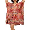 KE KANHA EXPORTS Kaftan Dress|kafthan Dress for Women|Kaftan Kurti for Women|Beach wear Dress for Women|Boho Beach|Border Print Drawstring Tassel|Printed|Easily fits M to XXL|Bust32-42in Length36in