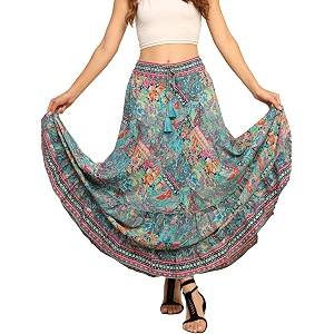 ke kanha exports skirt for womanlong skirt for womanmaxi skirts for womenboho maxi beach border printlightweight flowy summerprintedeasily fits s to lwaist 28 to 46 inch length 38 inch